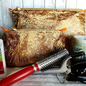 Gold Travel Bag, Gold Zip Bag, Gold Zip Pouch, Gold Makeup Bag, Zip Pouch